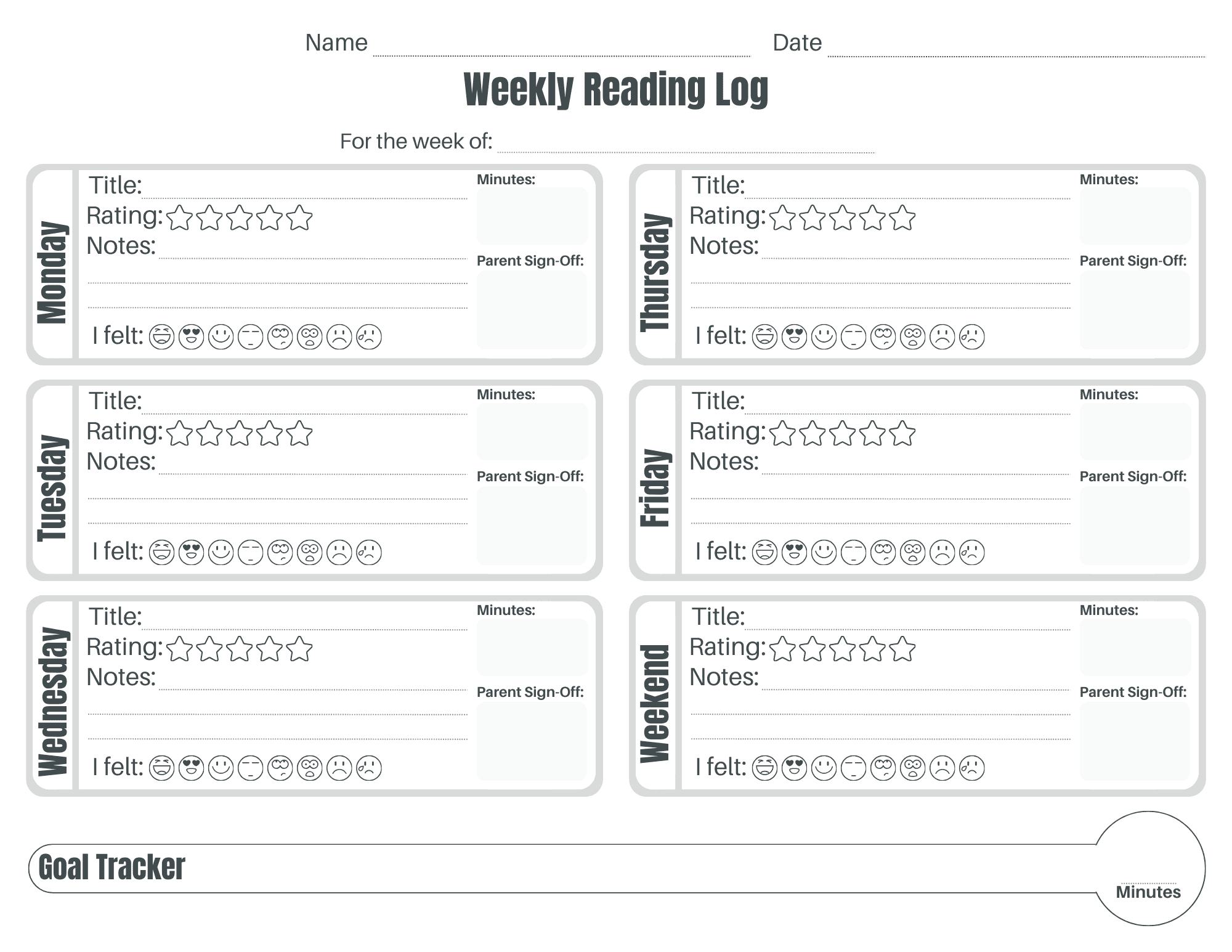 free printable weekly reading log for students